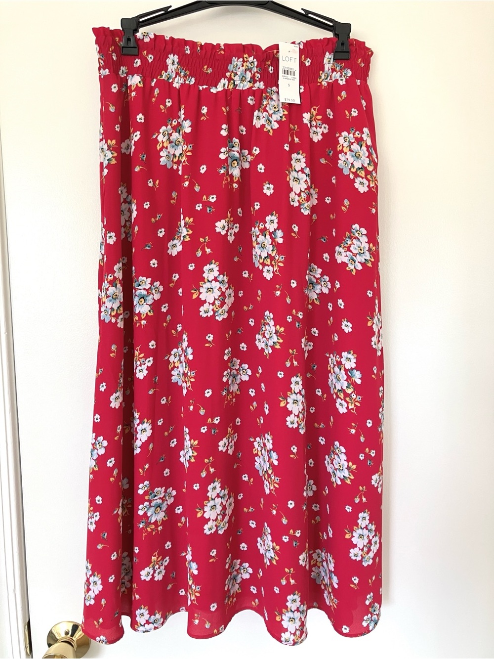 NWT LOFT Red Floral Midi Skirt